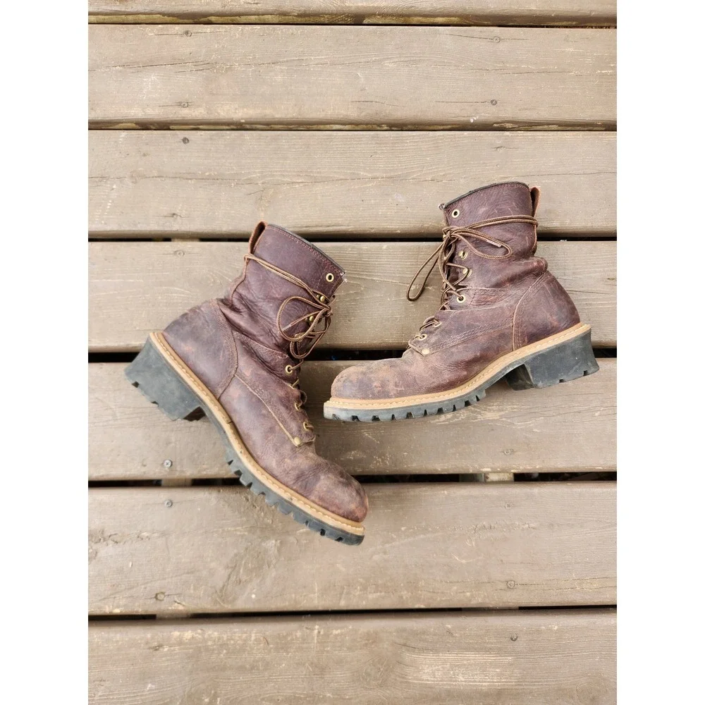 Carolina 1821 Logger Boots Dark Brown Leather Steel Toe Work Mens 11.5 2E Wide‎